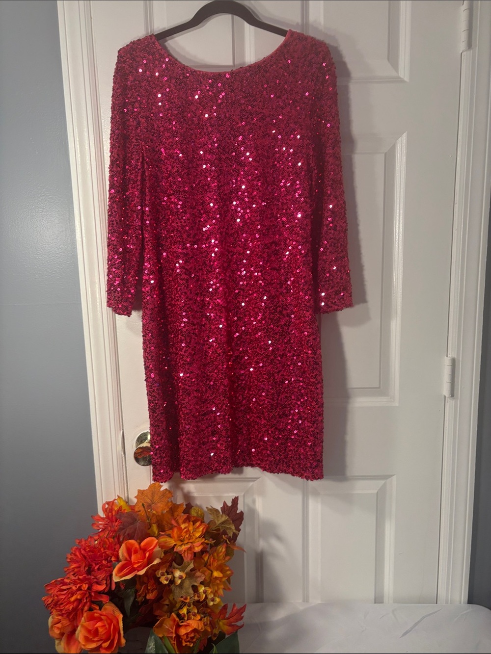 Premier Amour Red Sequin Long Sleeve Party Dress Size 16